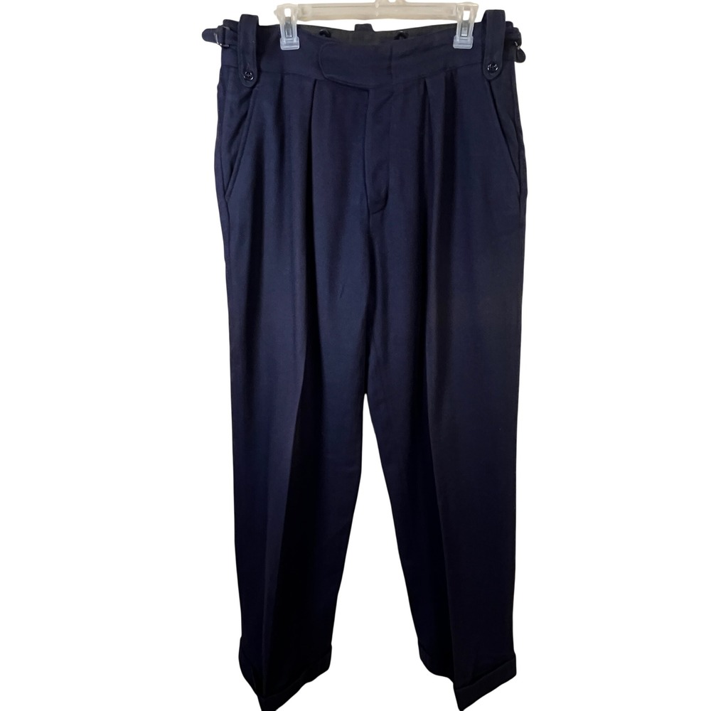 Vintage Polo Ralph Lauren Navy Wool Pleated Trousers 34x32 Cuffed Made in USA